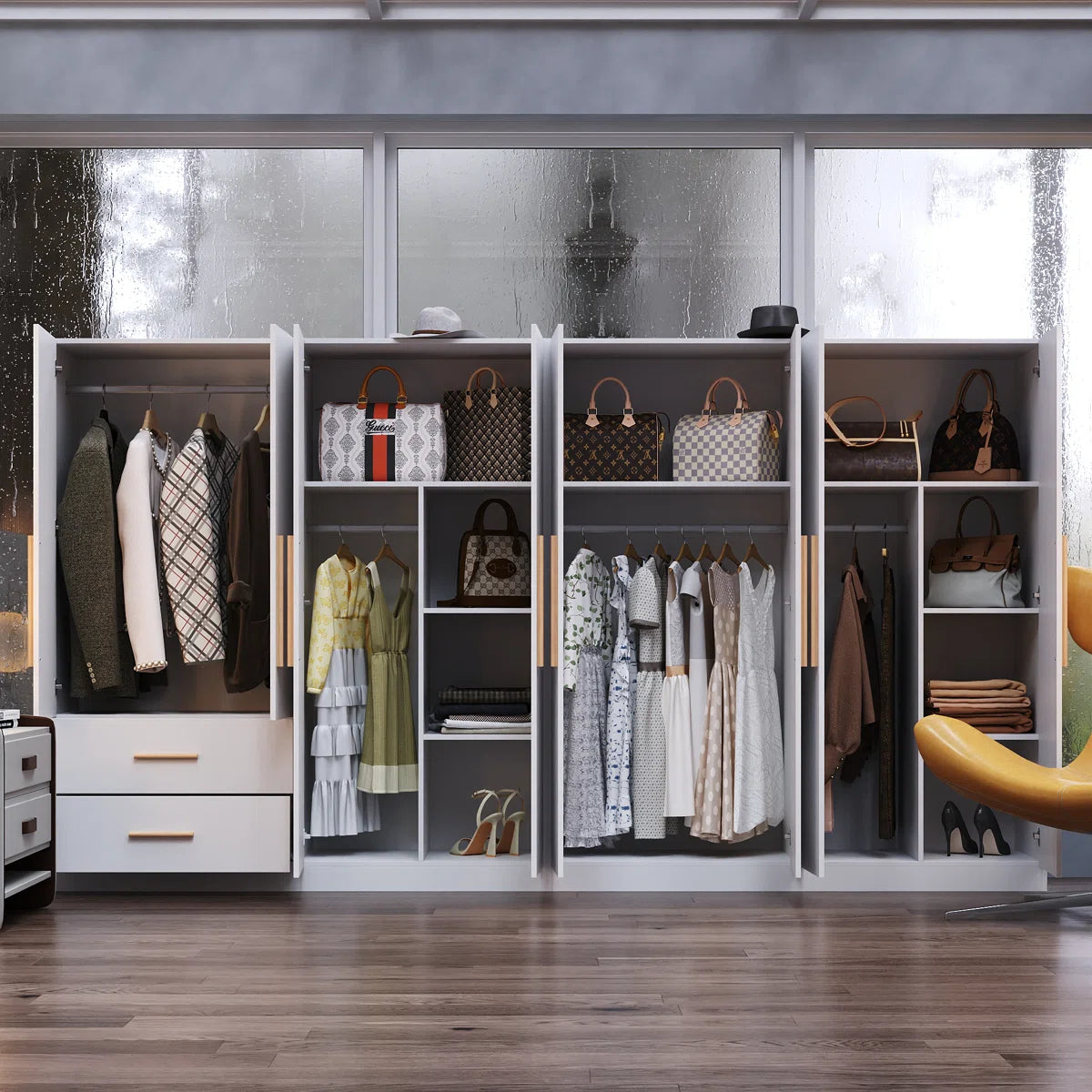 Elegant 8-Door Wardrobe With Modern Design, Ample Storage Space, And Anti-Tip Safety Features For Stylish Organization