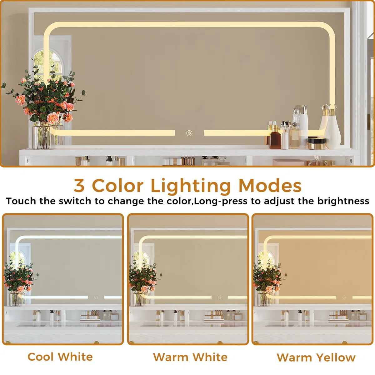 46’’ Makeup Vanity Set with LED Lights, Mirror, Power Outlet, 11 Drawers, and Matching Stool