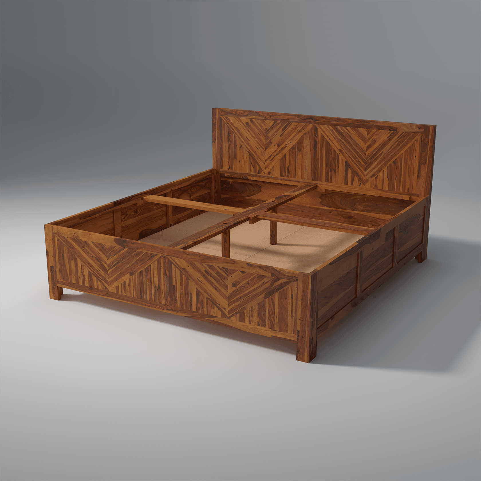 Alpha Sheesham Wood Bed In Light Honey With Box Storage