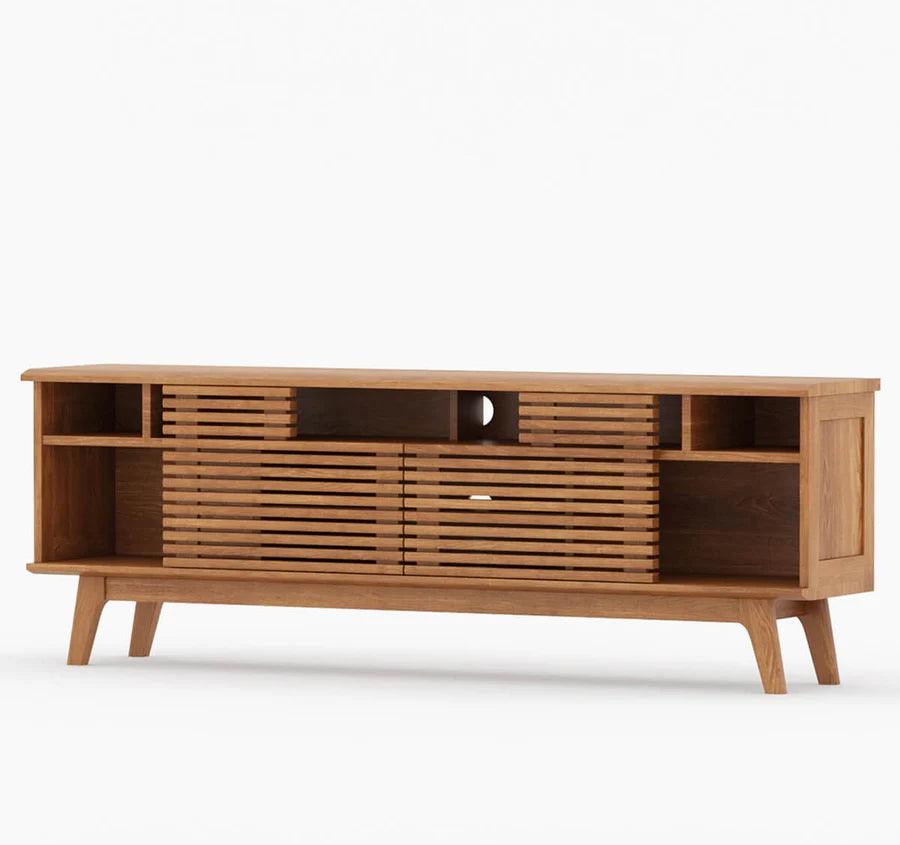 AARON MID-CENTURY MODERN SOLID TEAK WOOD TV MEDIA CABINET - Ouch Cart 