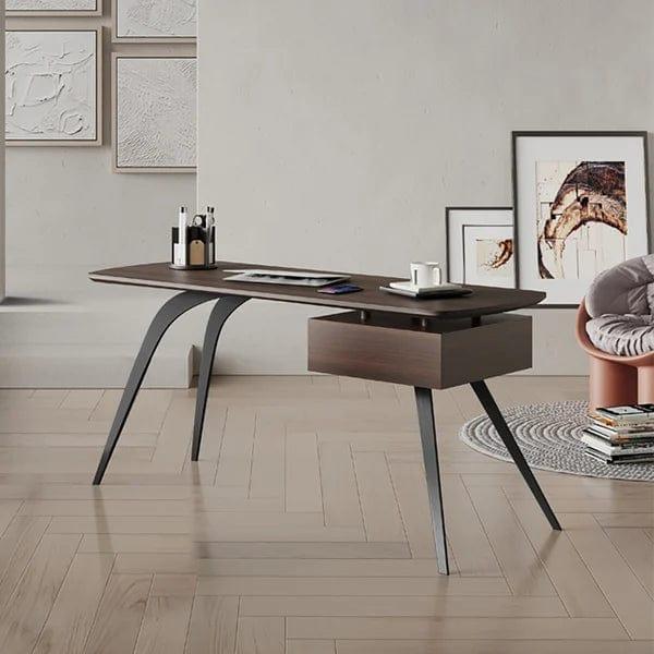 Jocelyn Mid-Century Modern Walnut Office Desk Rectangular Writing Desk with 1 Drawer - Ouch Cart 