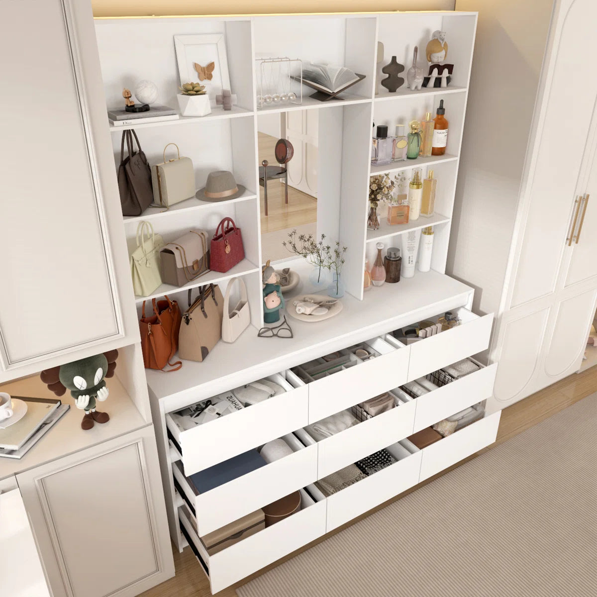 9-Drawer 7-Shelf Wardrobe With A Large Mirror