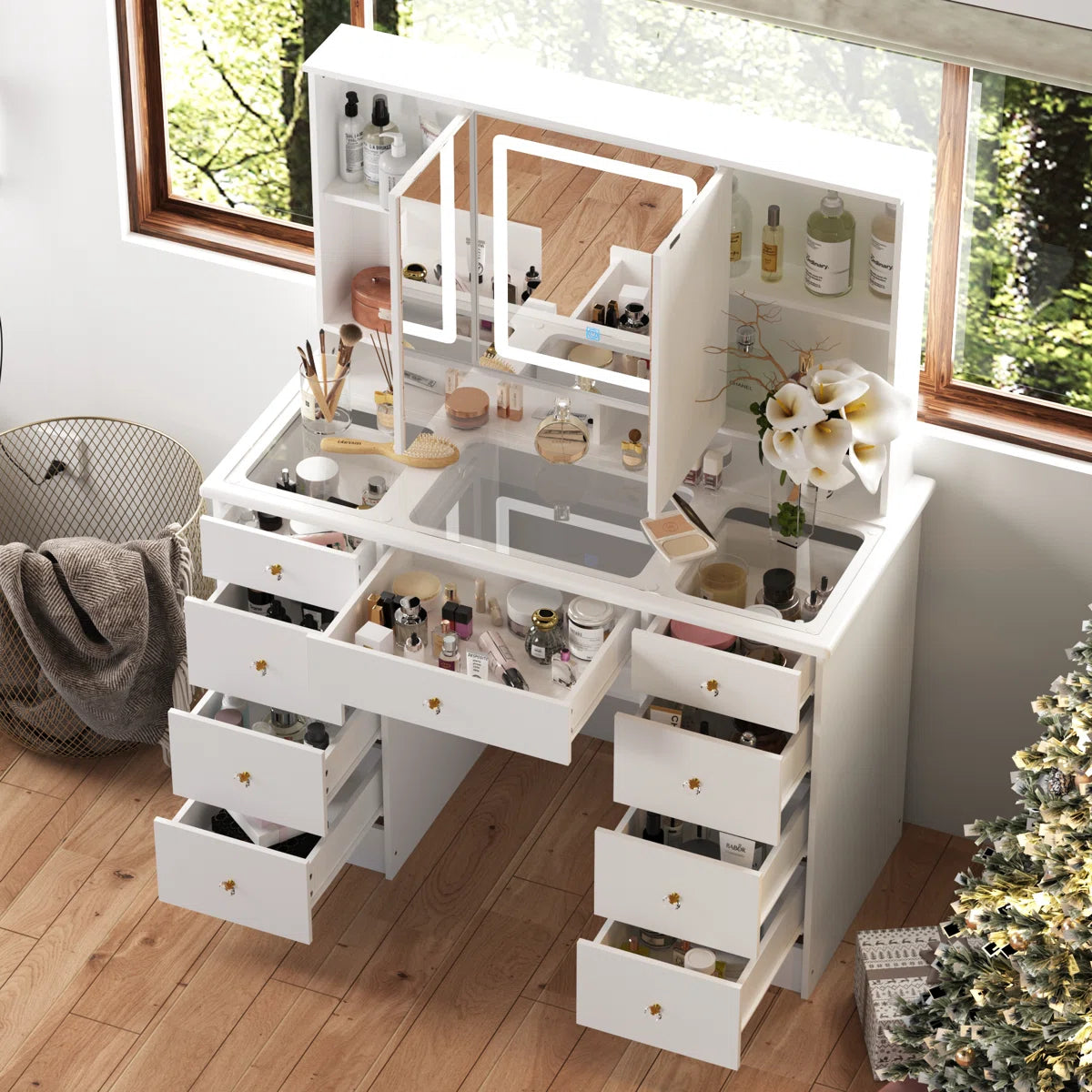 Luxury Makeup Vanity Desk with LED Lights and Storage-OUCH CART | Dressing table