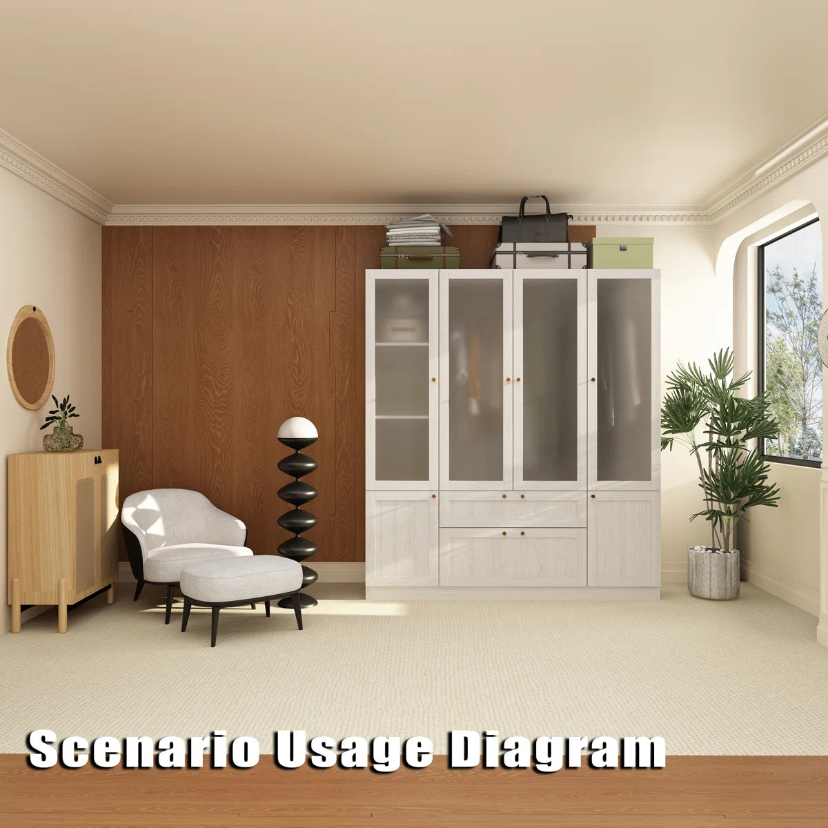 Sebi 6-Door 2-Drawer Armoire With Hanging Area & Storage Compartments