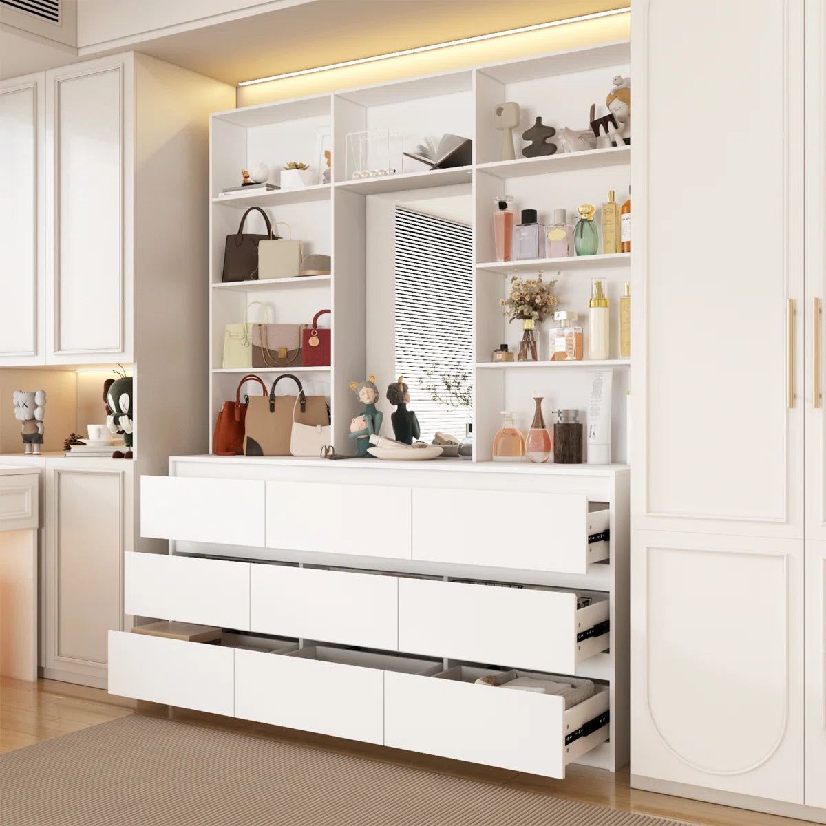 9-Drawer 7-Shelf Wardrobe With A Large Mirror