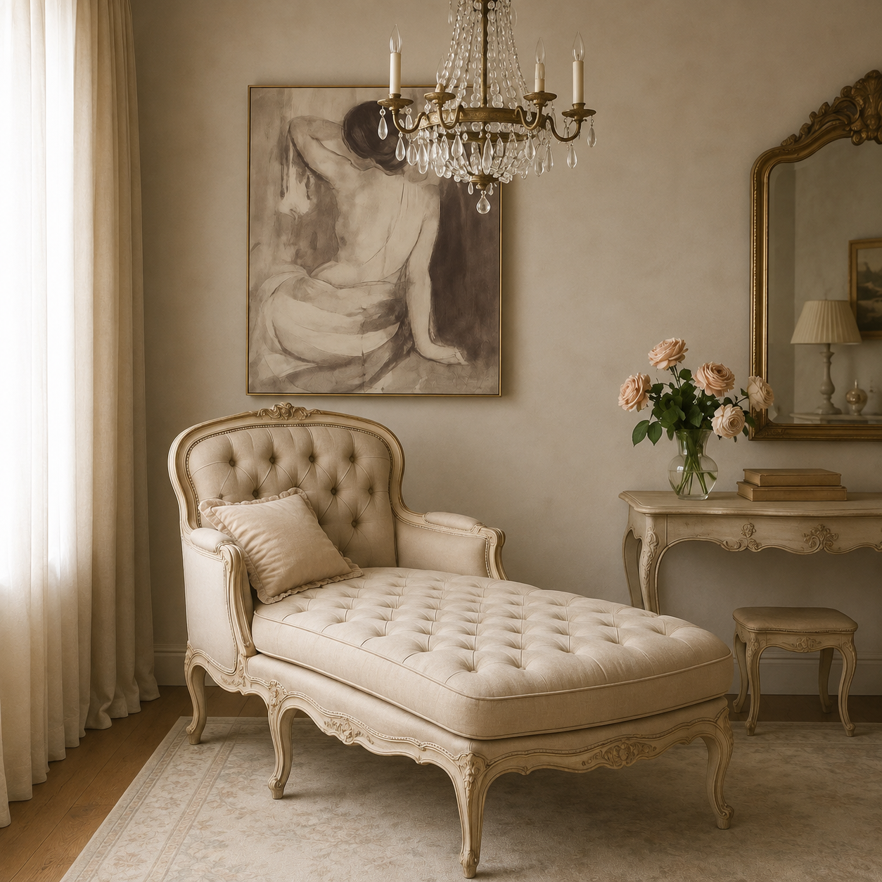 Luxury Tufted Chaise Lounge | Elegant French Style Upholstered Daybed for Bedroom & Living Room