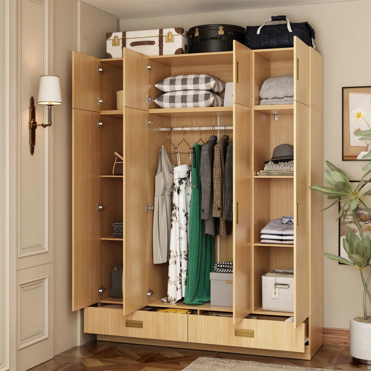 8-Door 2-Drawer Wardrobe With Top Cabinet