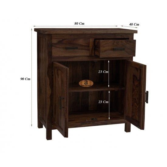 Lowboy storage cabinet with two drawer in walnut finish - Ouch Cart 