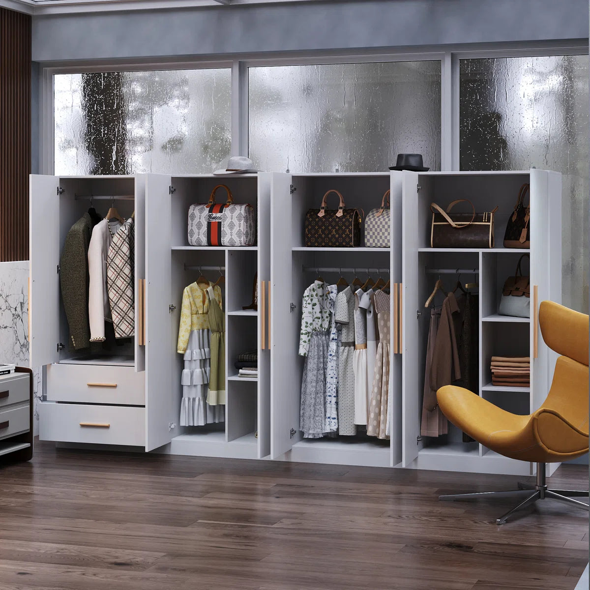 Elegant 8-Door Wardrobe With Modern Design, Ample Storage Space, And Anti-Tip Safety Features For Stylish Organization