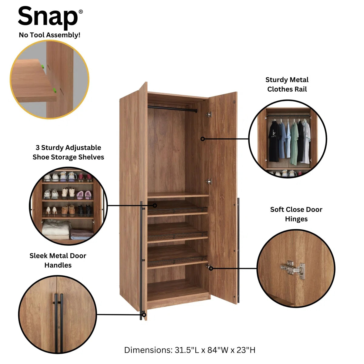 Lee Freestanding Wardrobe Closet 3.0 with 1 Hanging Rod, 3 Shoe Shelves, and 1 Basic Shelf