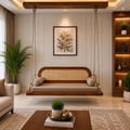 Solid Wood Swing Chair with Cane Backrest | Premium Wooden Jhula for Living Room