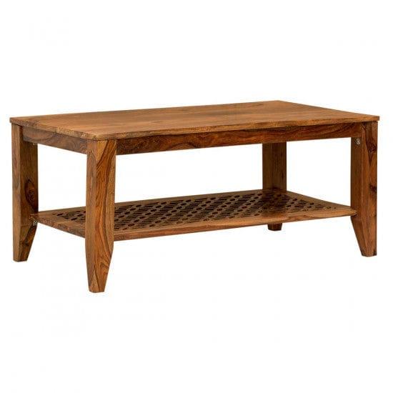 Kansas Carved net Coffee Table in Honey Finish - Ouch Cart 