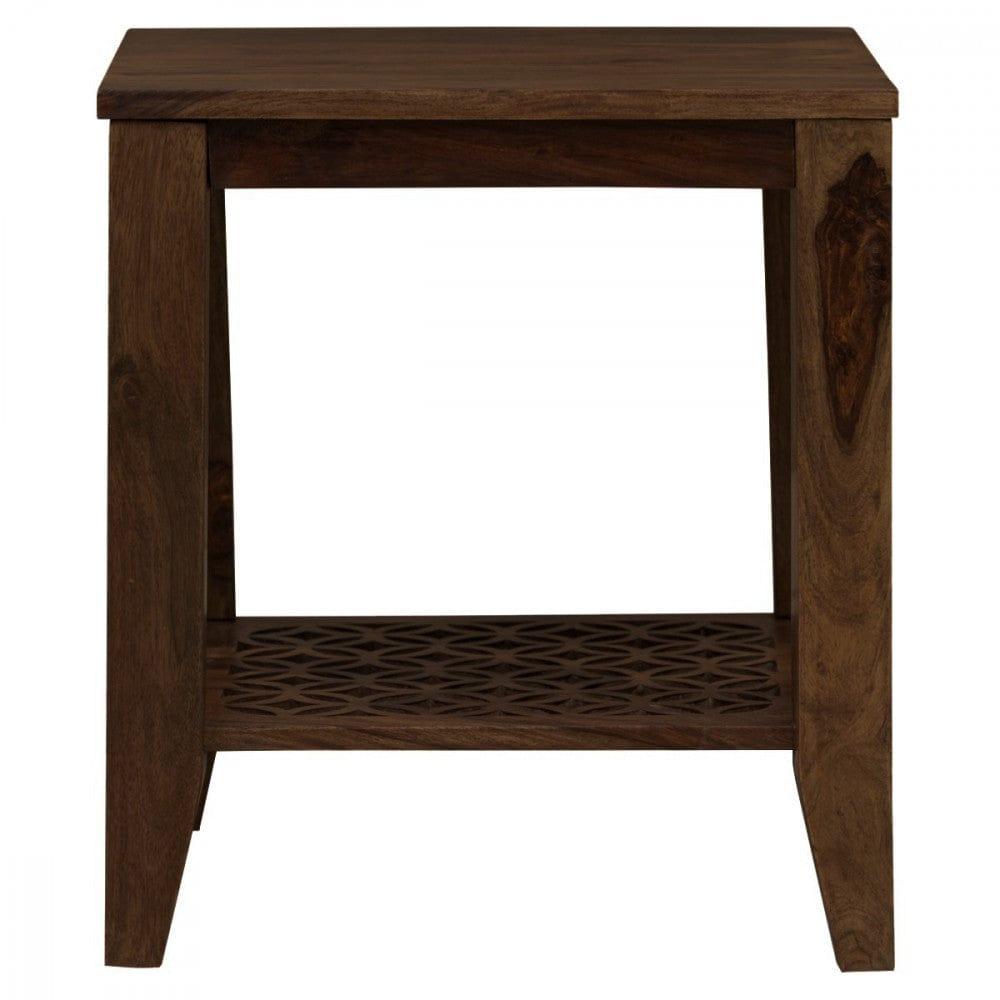 Carved net Side Table in Walnut Finish - Ouch Cart 