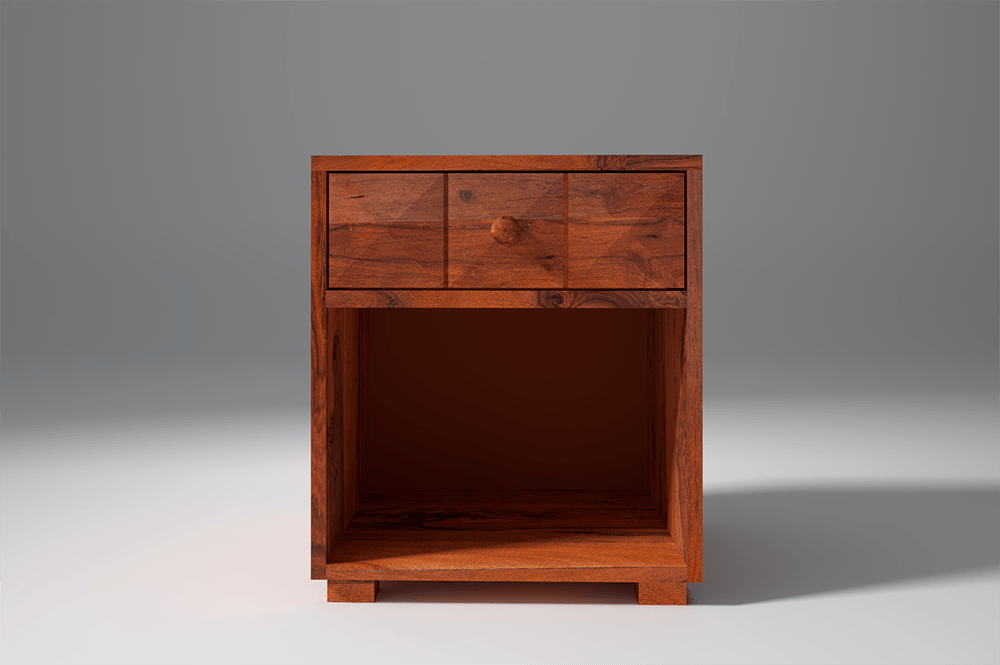 Rica Sheesham Wood Bed Side Table with Drawer In Reddish Rosewood