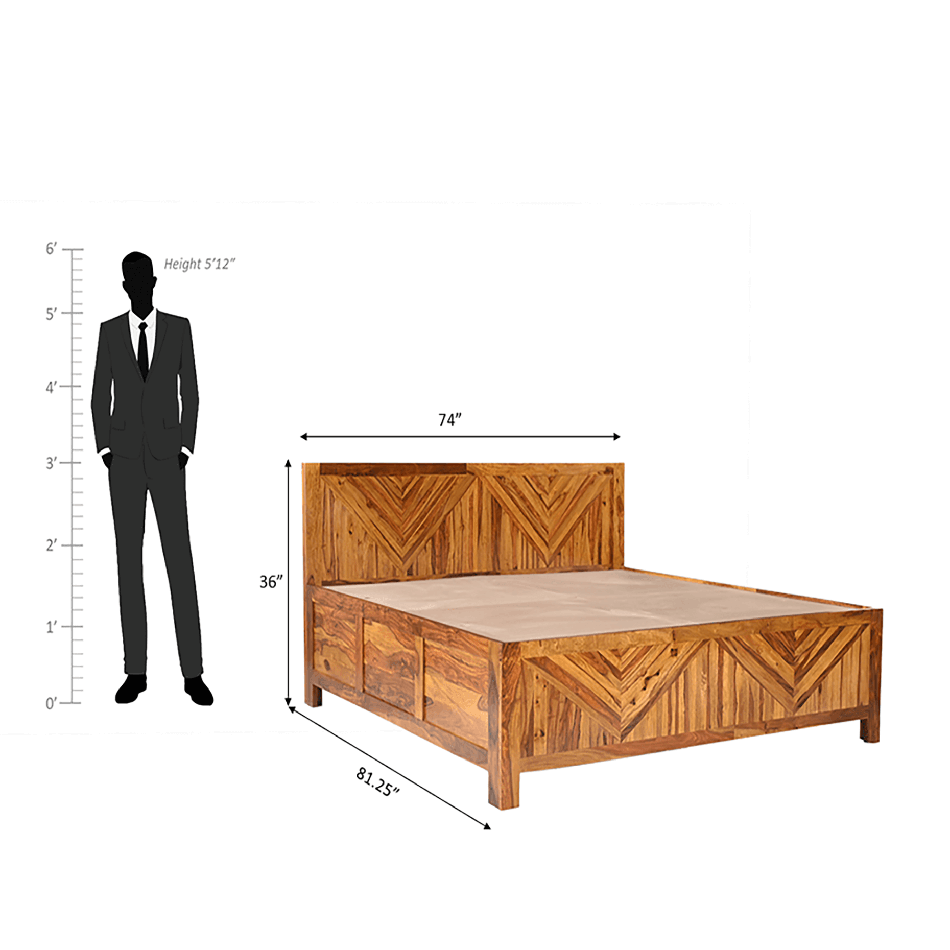 Alpha Sheesham Wood Bed In Light Honey With Box Storage