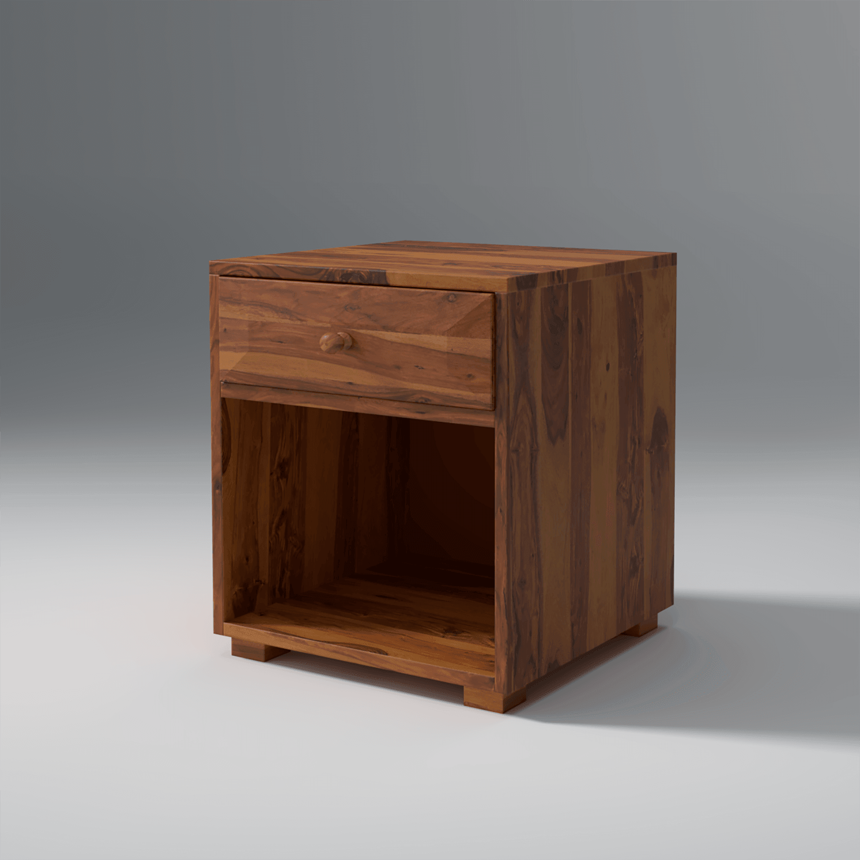 Rivo Sheesham Wood Bed Side Table with Drawer In Light Honey