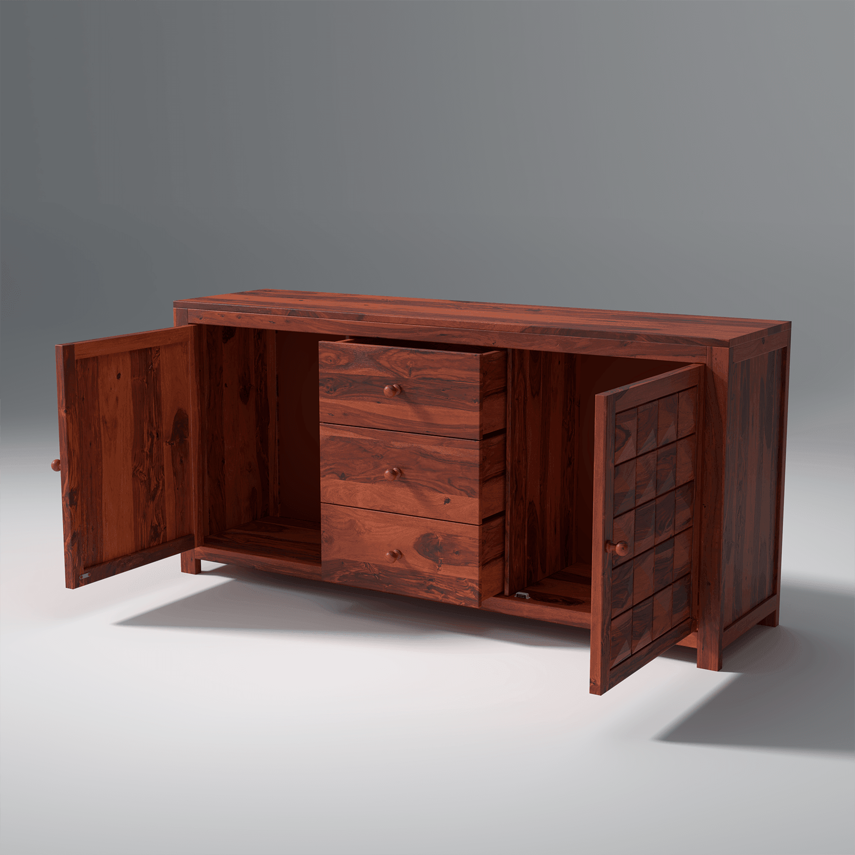 Pluto Sheesham Wood Sideboard In Reddish Rosewood