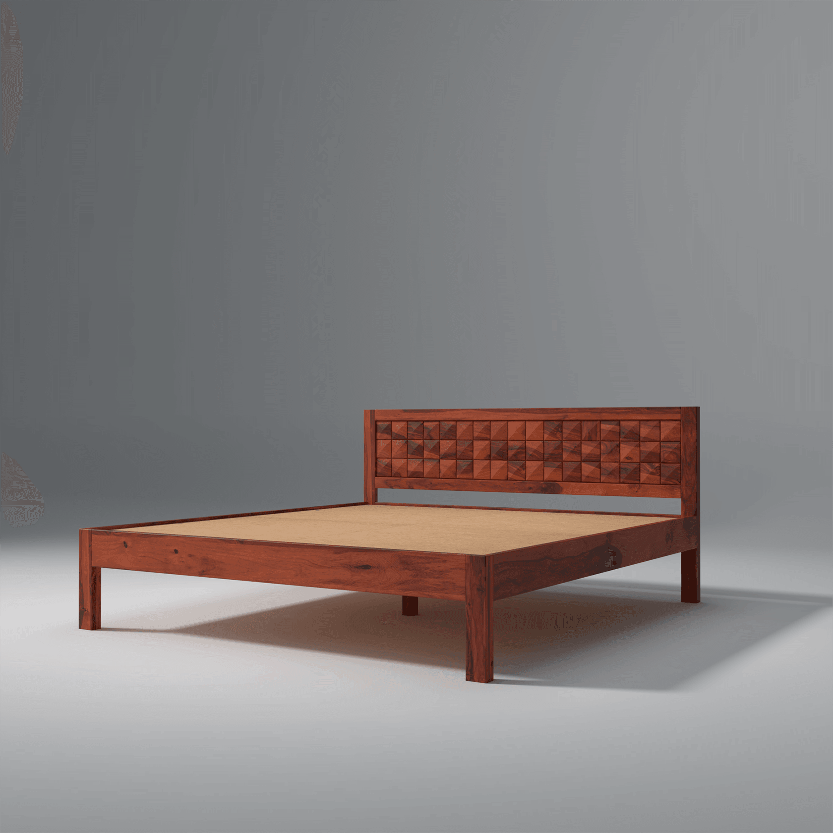 Pluto Sheesham Wood Non Storage Bed in Light Honey Finish