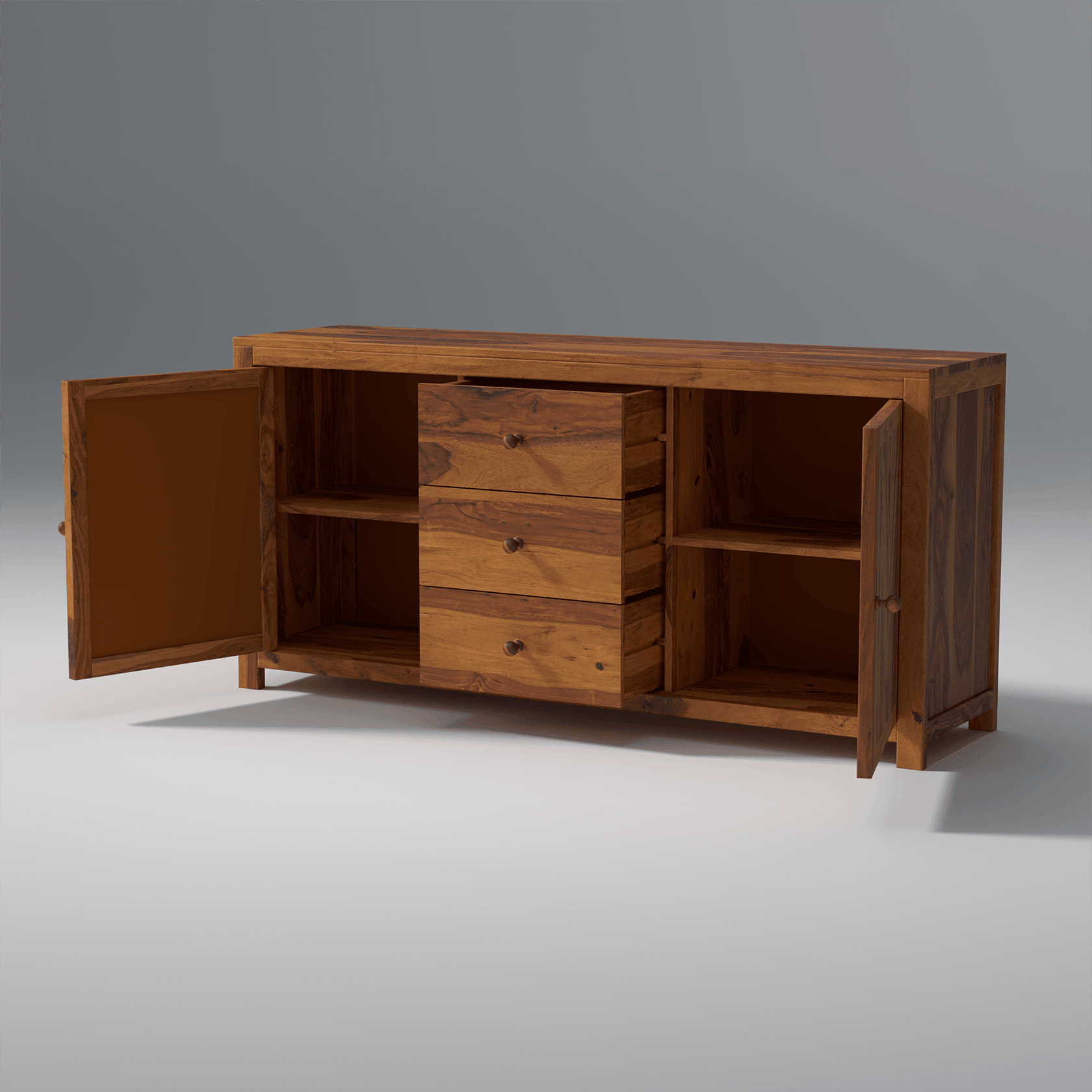 Alpha Sheesham Wood Sideboard In Light Honey