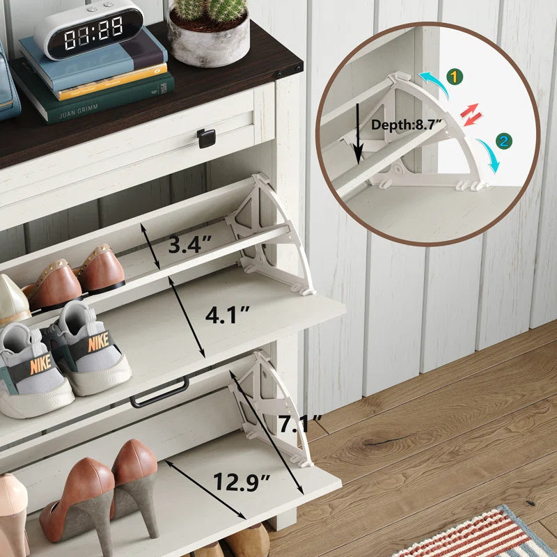 Storage Cabinet with 2 Flip Drawers,Farmhouse Shoe Cabinet for Entryway (Set of 2)
