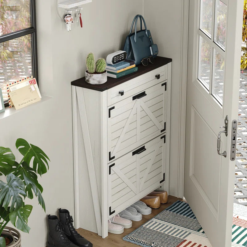 Storage Cabinet with 2 Flip Drawers,Farmhouse Shoe Cabinet for Entryway (Set of 2)
