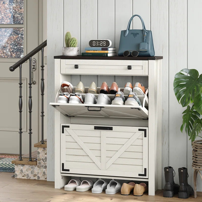 Storage Cabinet with 2 Flip Drawers,Farmhouse Shoe Cabinet for Entryway (Set of 2)