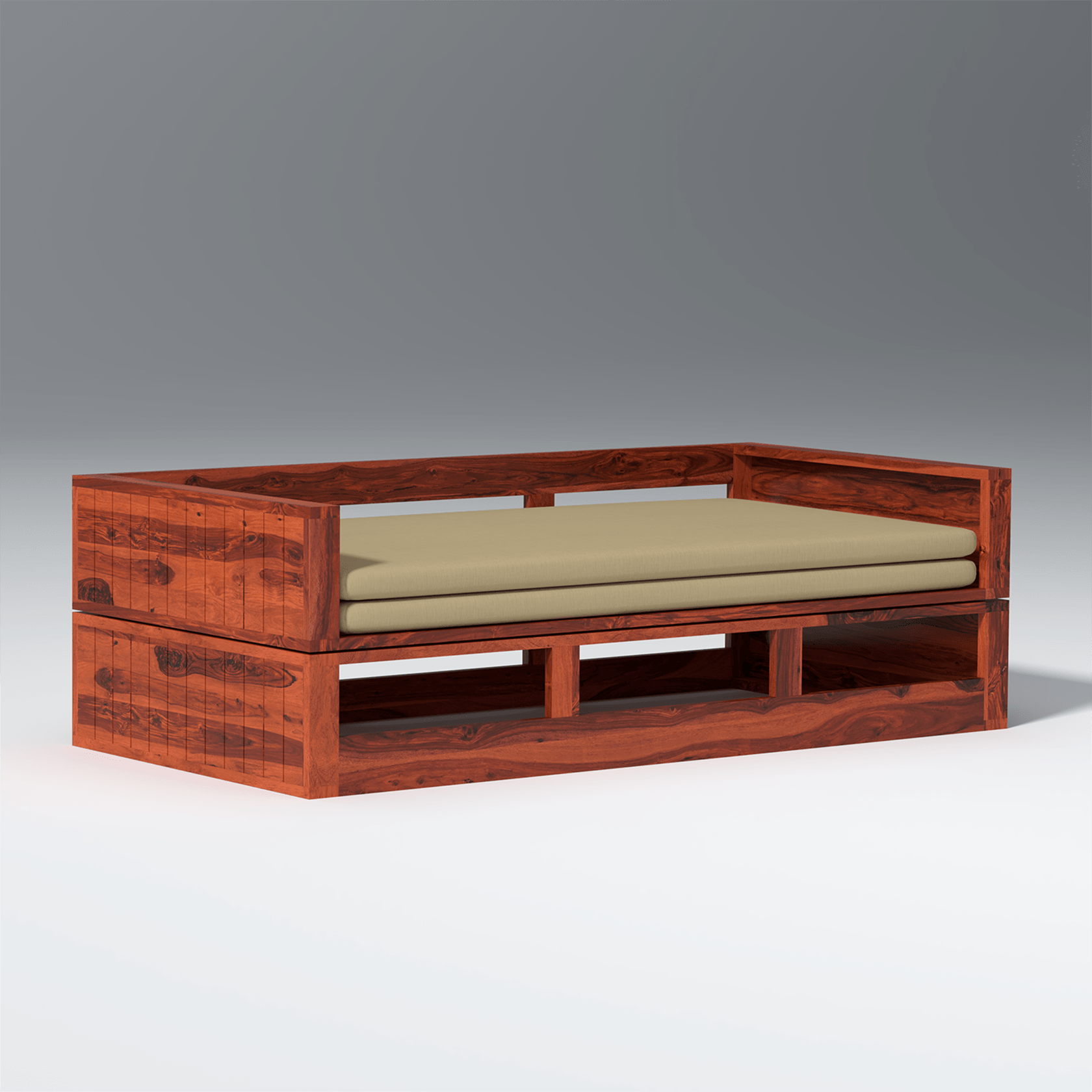 Plato Pod Sheesham Wood Sofa Cum Bed In Reddish Rosewood Color - Ouch Cart 