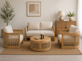 Modern Wooden Cane Accent Chair | Solid Wood Single Seater Sofa | Upholstered Lounge Chair for Living Room