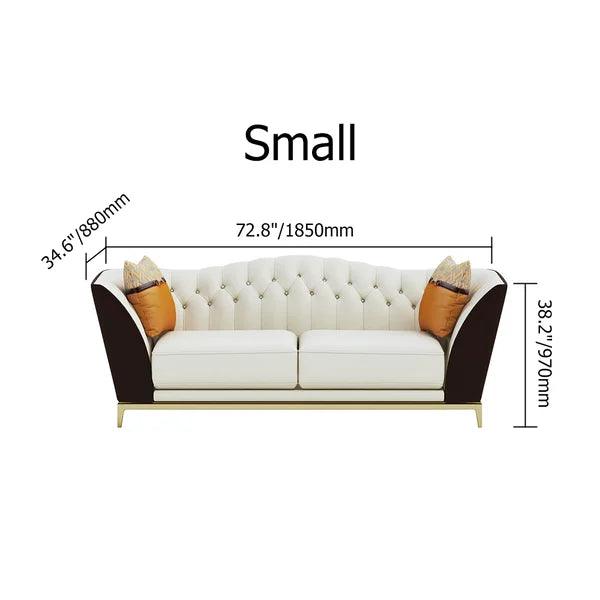 Upholstered Sofa White and Brown Mid-Century Couch Curved Tufted Back - Ouch Cart 