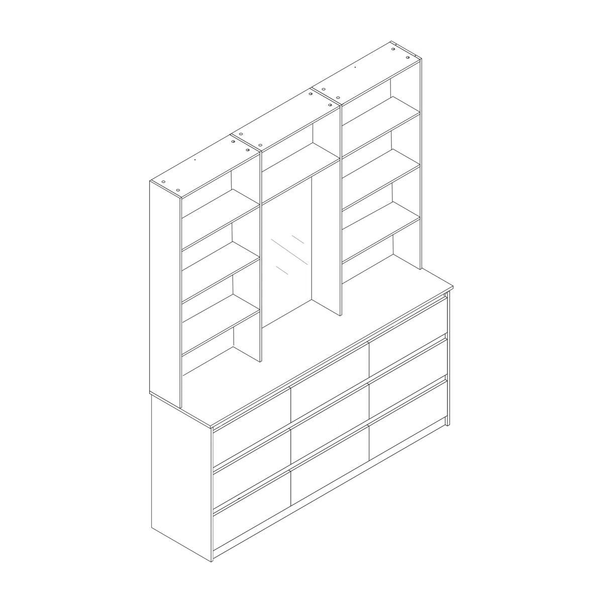 9-Drawer 7-Shelf Wardrobe With A Large Mirror