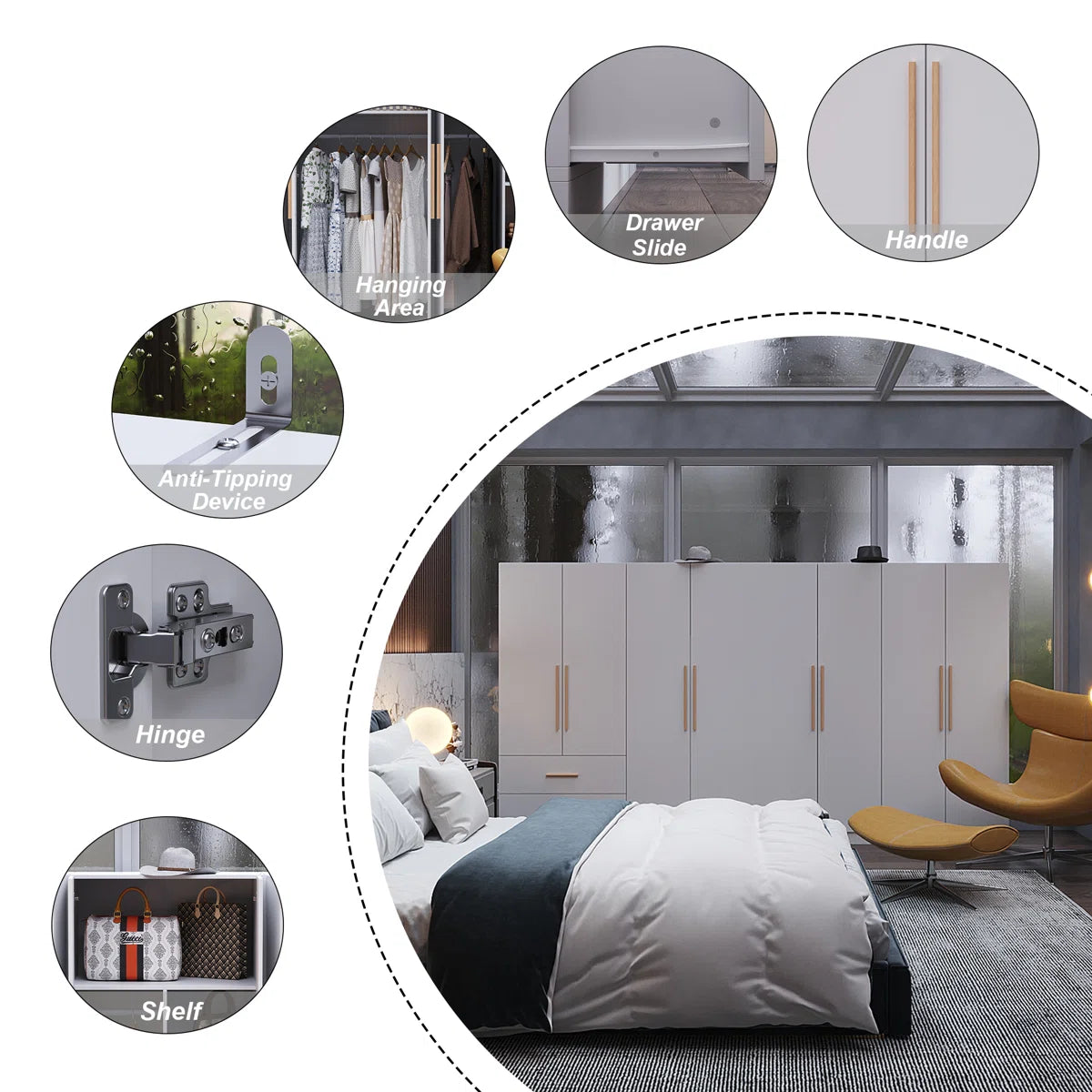 Elegant 8-Door Wardrobe With Modern Design, Ample Storage Space, And Anti-Tip Safety Features For Stylish Organization