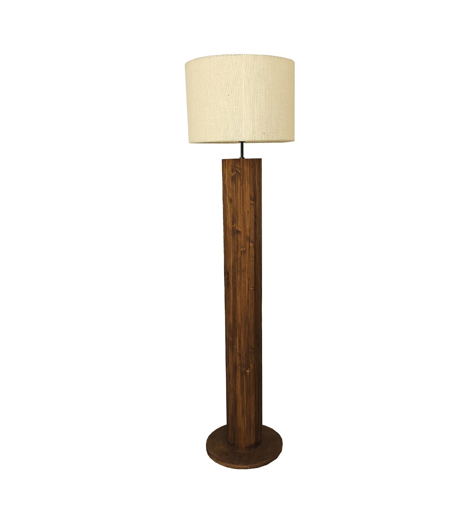 Cedar Wooden Floor Lamp with Premium Beige Fabric Lampshade (BULB NOT INCLUDED) - Ouch Cart 