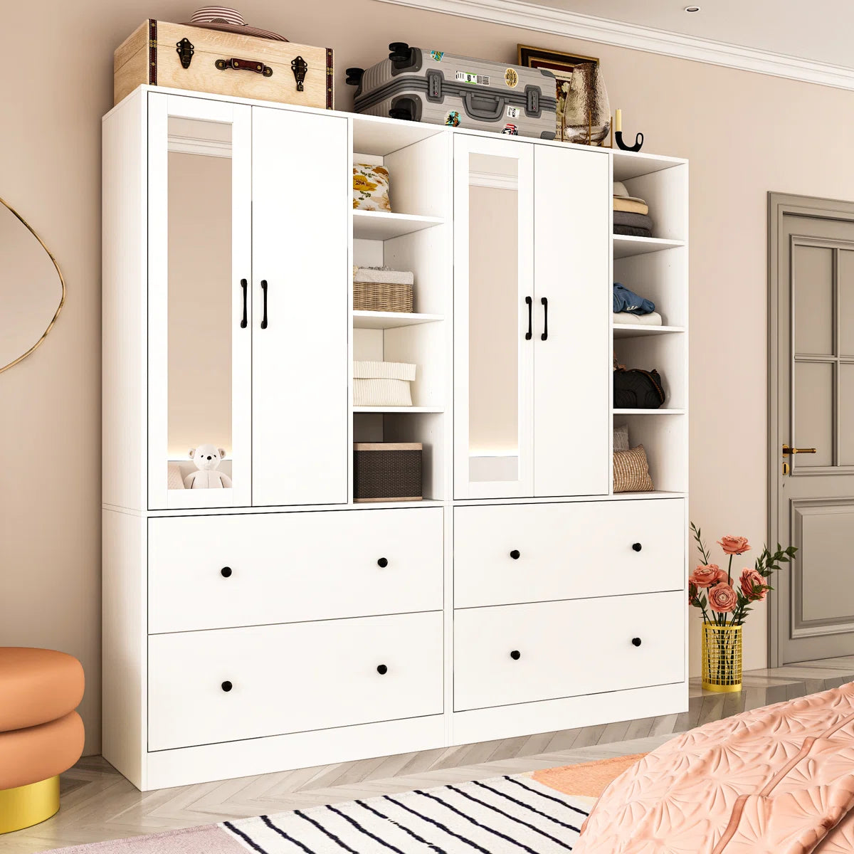 Malieka 71.2'' Wide 4 Drawer Armoire With Mirror