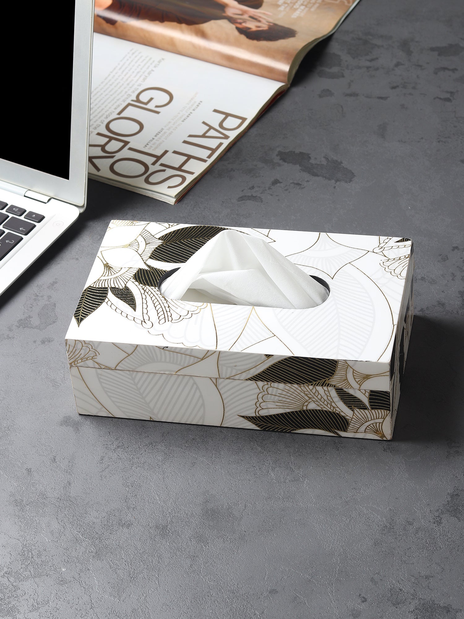 Ivory Noir Bloom Tissue Box