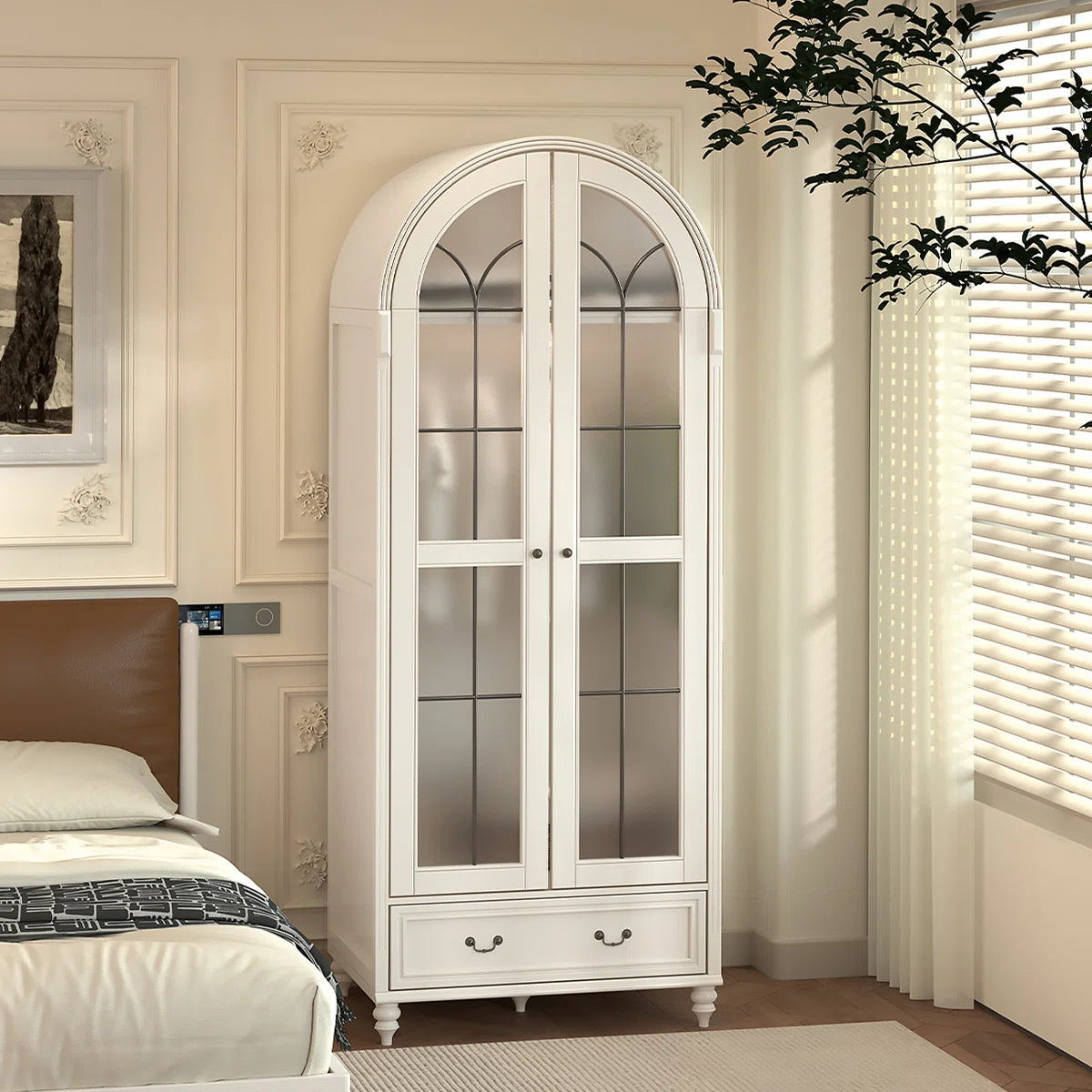 Creamy Retro Oak Arched Wardrobe