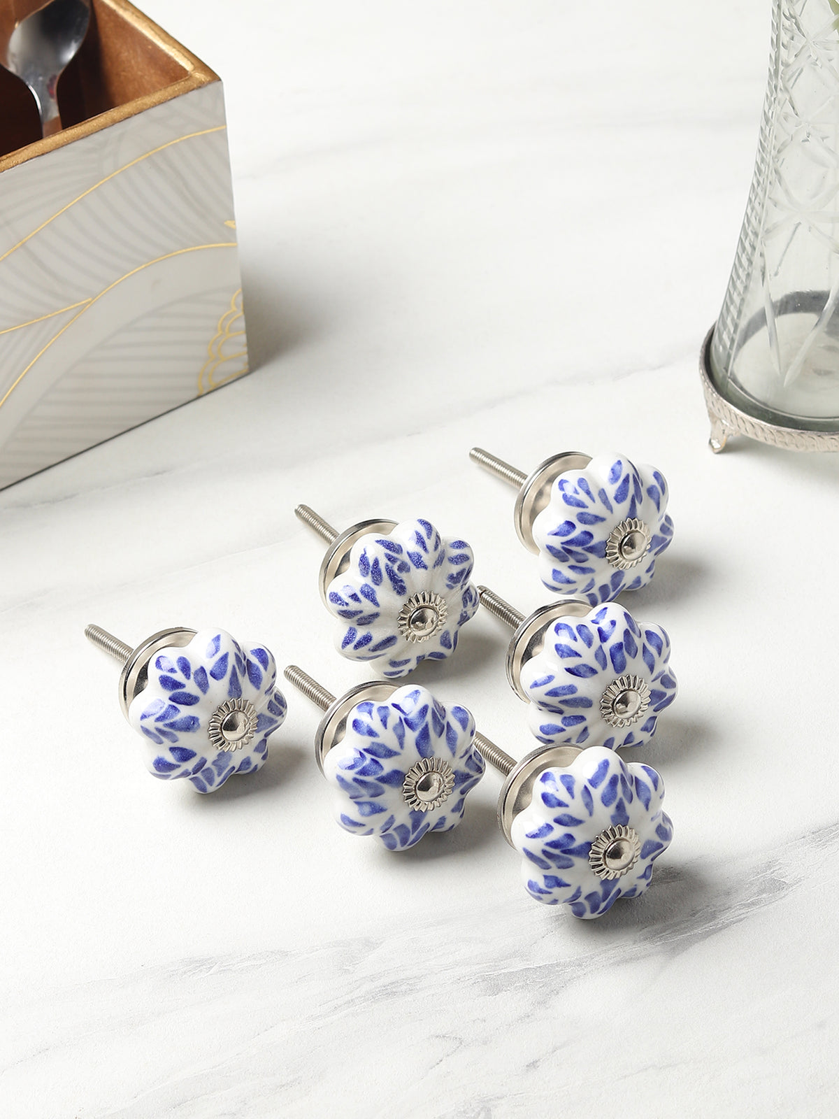 Bleu Flora Knob set of 6 - Ouchcart