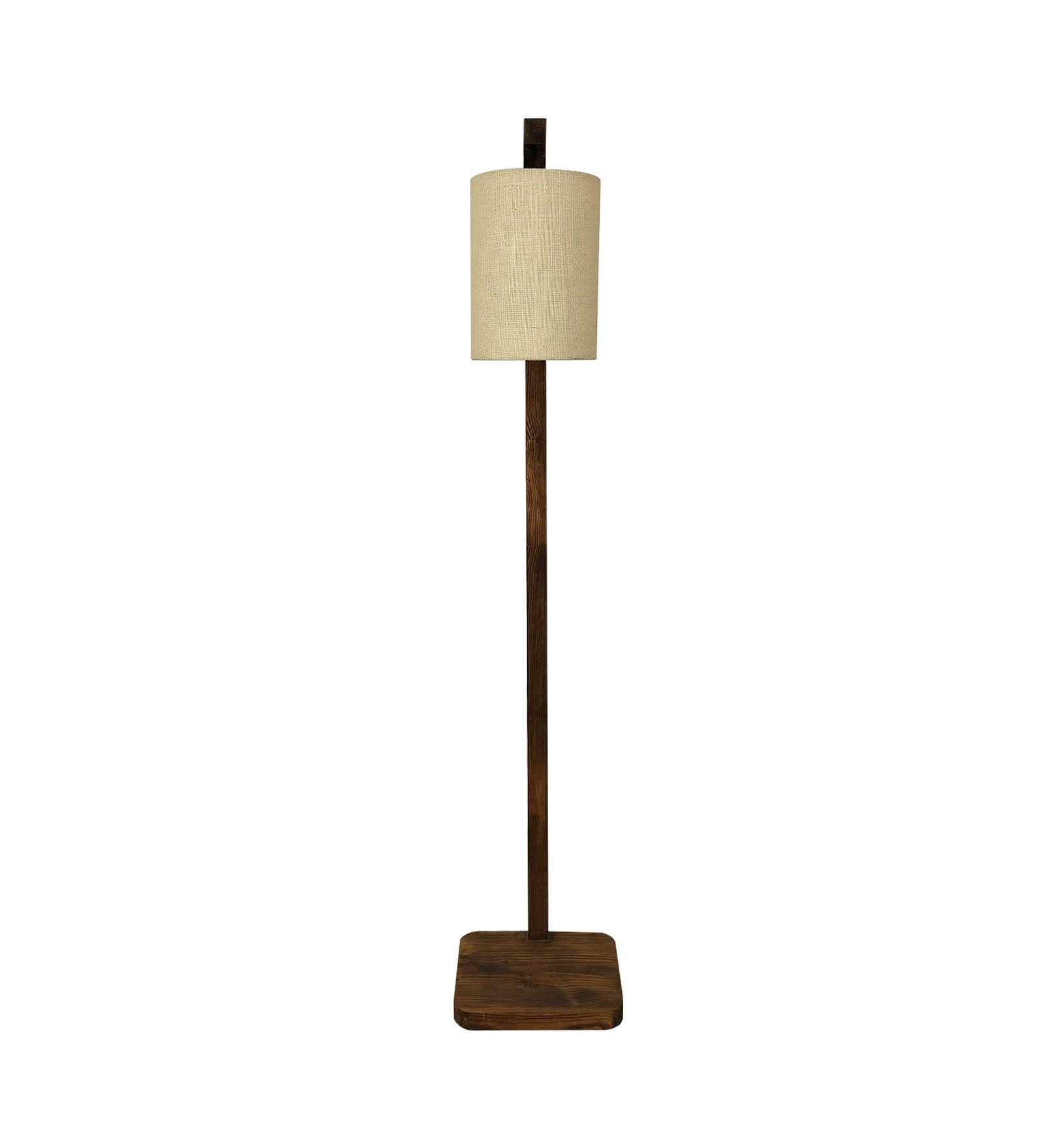 Elementary Wooden Floor Lamp with Brown Base and White Fabric Lampshade (BULB NOT INCLUDED) - Ouch Cart 