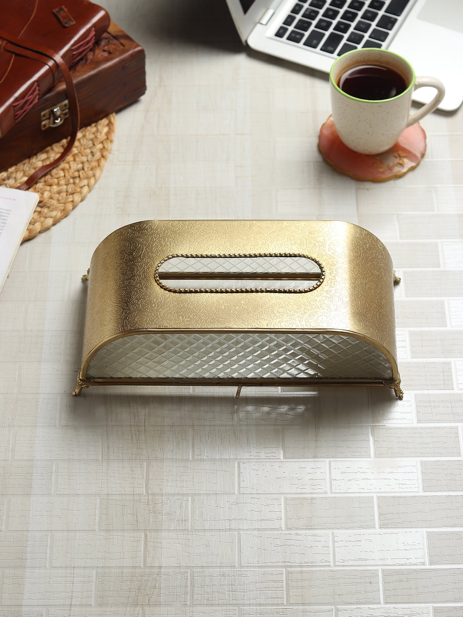 Sleek Slant Diamond  Crystal Tissue Holder