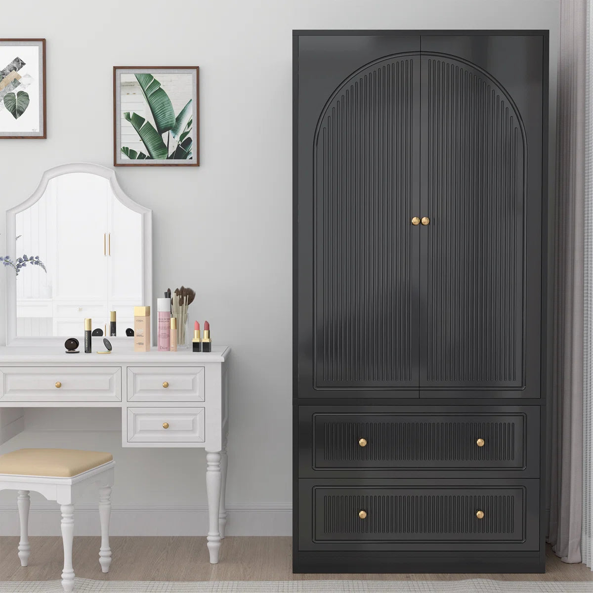 Winston Porter 70" Tall Wardrobe Armoire, Wooden Wardrobe Closet With Drawers, Coat Closet For Bedroom, Apartment, Dorm, White & Black