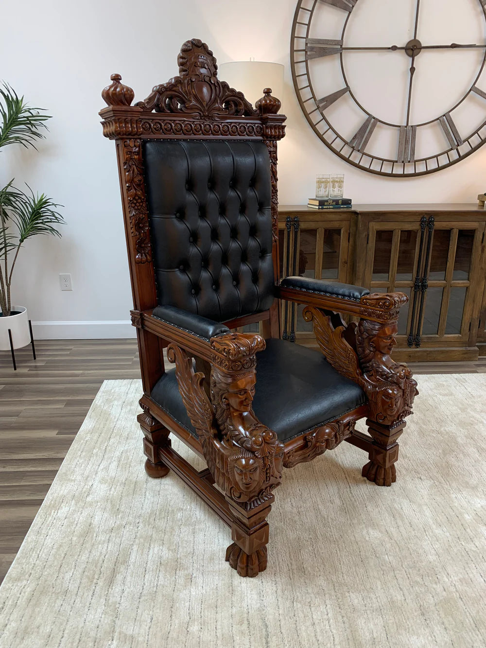 Kristofer 39" Mahogany & Tufted Top Grain Leather Throne Chair