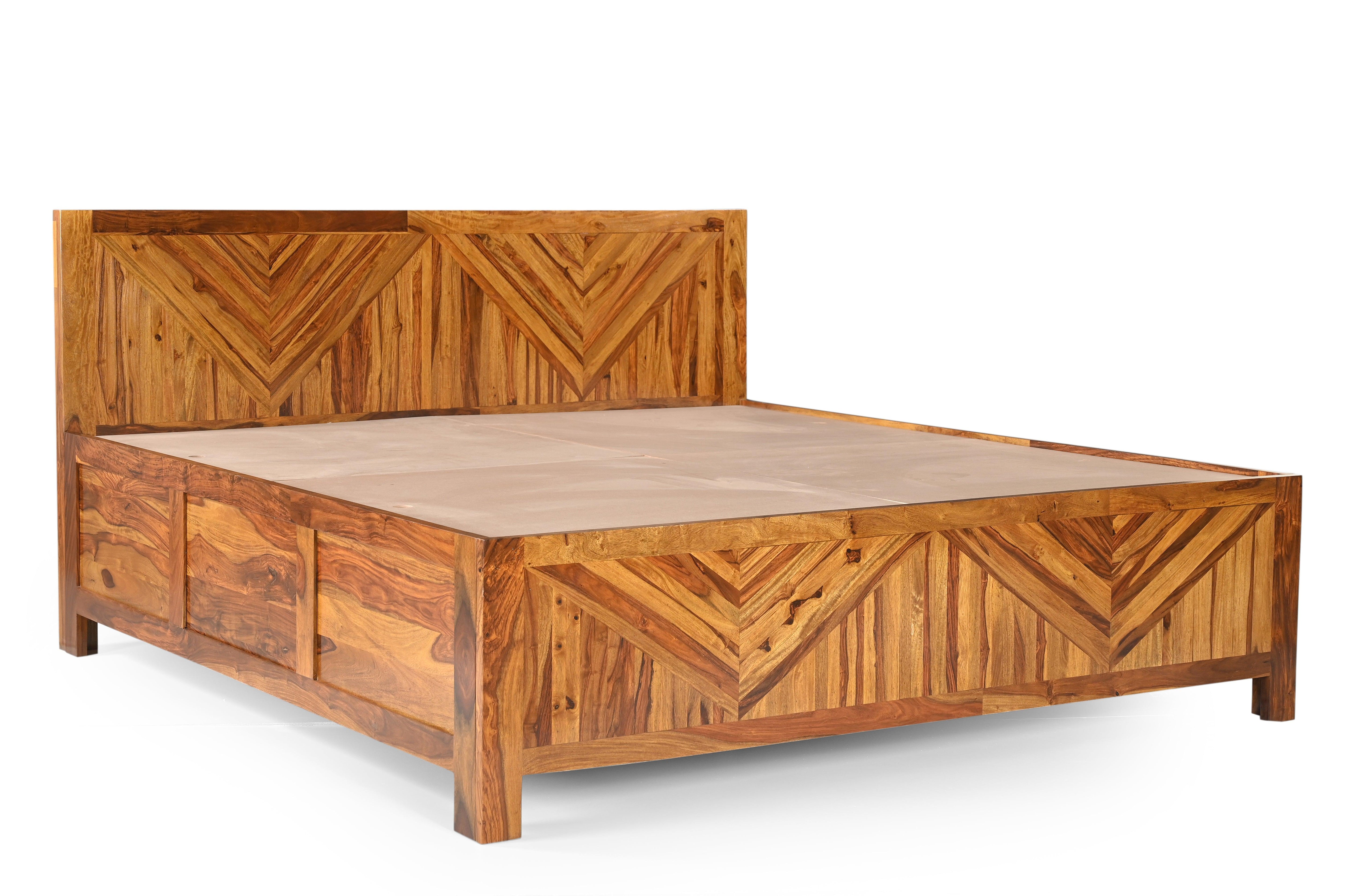 Alpha Sheesham Wood Bed In Light Honey With Box Storage