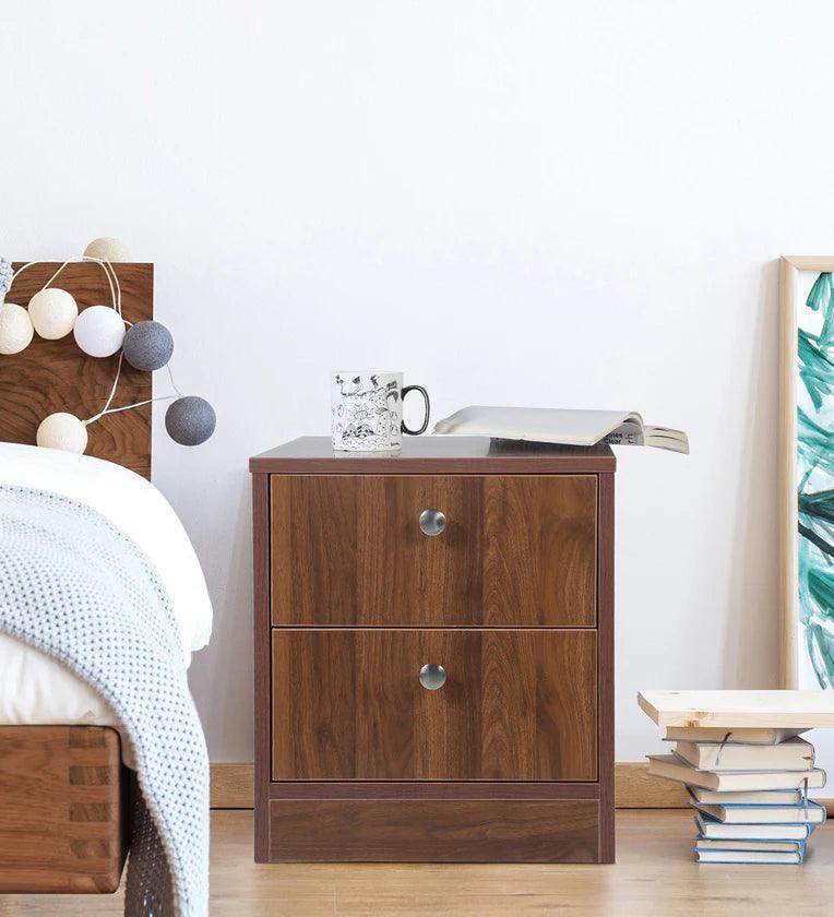 Bedside Table In Columbian Walnut Finish With Drawer - Ouch Cart 