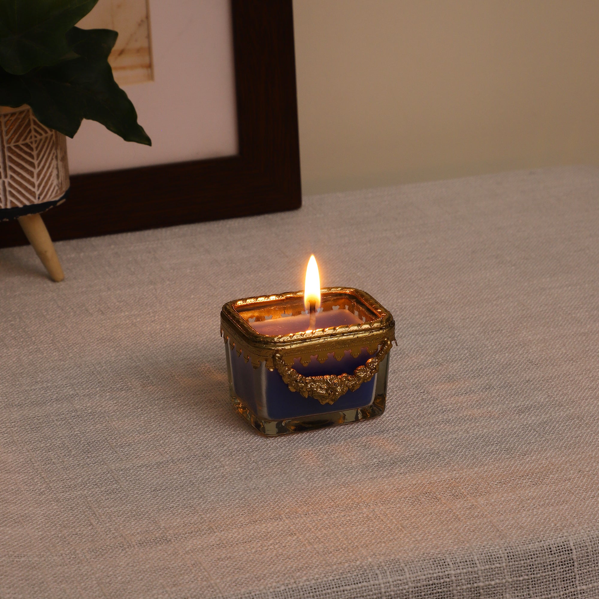 ocean breeze blue Scented candle glass jar with Golden ring | candle jar 