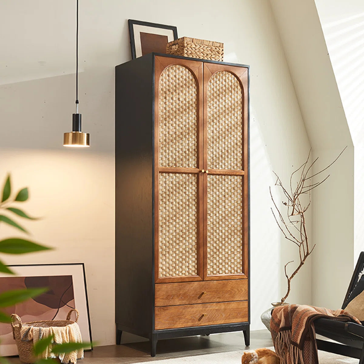 Mid-Century Style Solid Wood Wardrobe