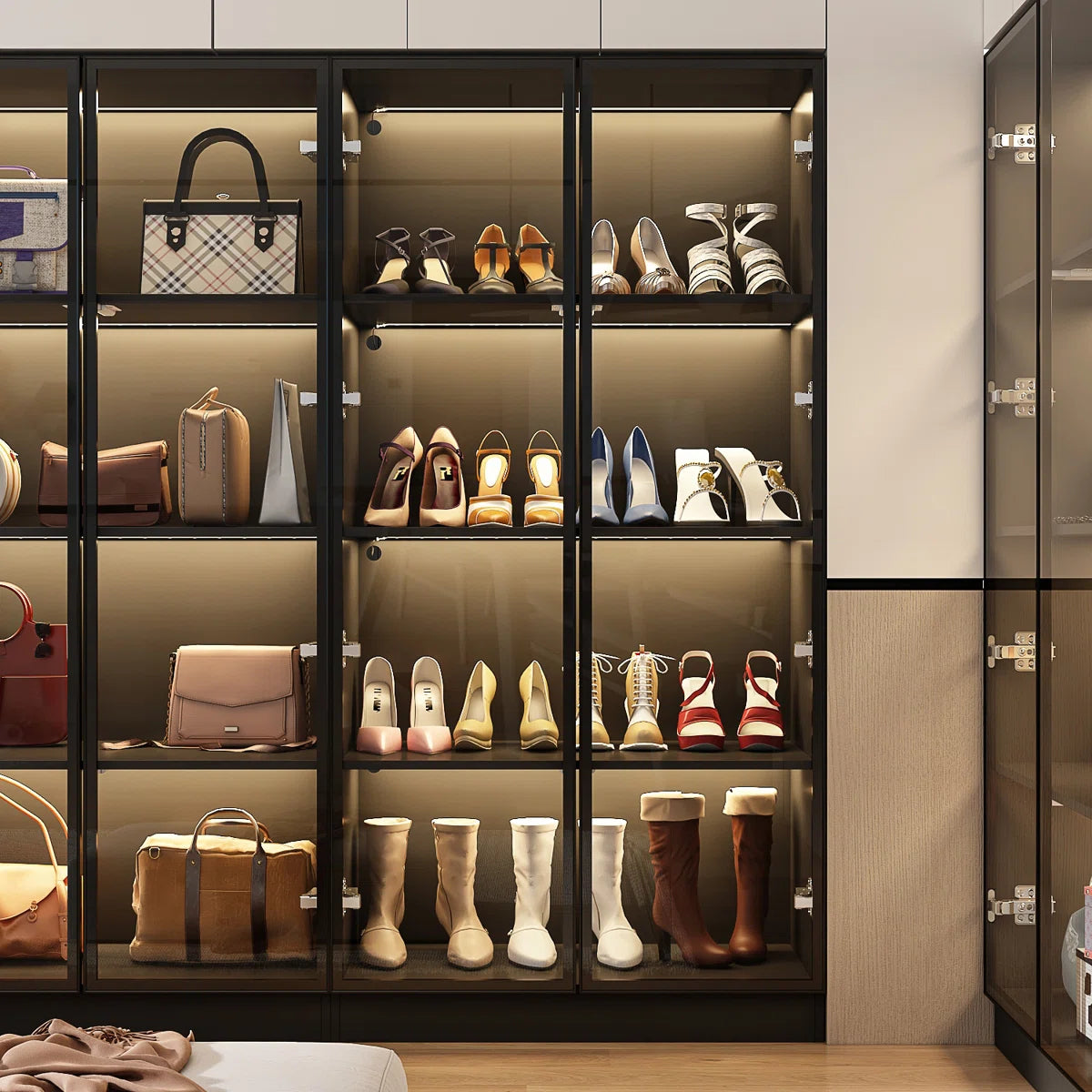 Maudena Armoire With Glass Door and LED Light