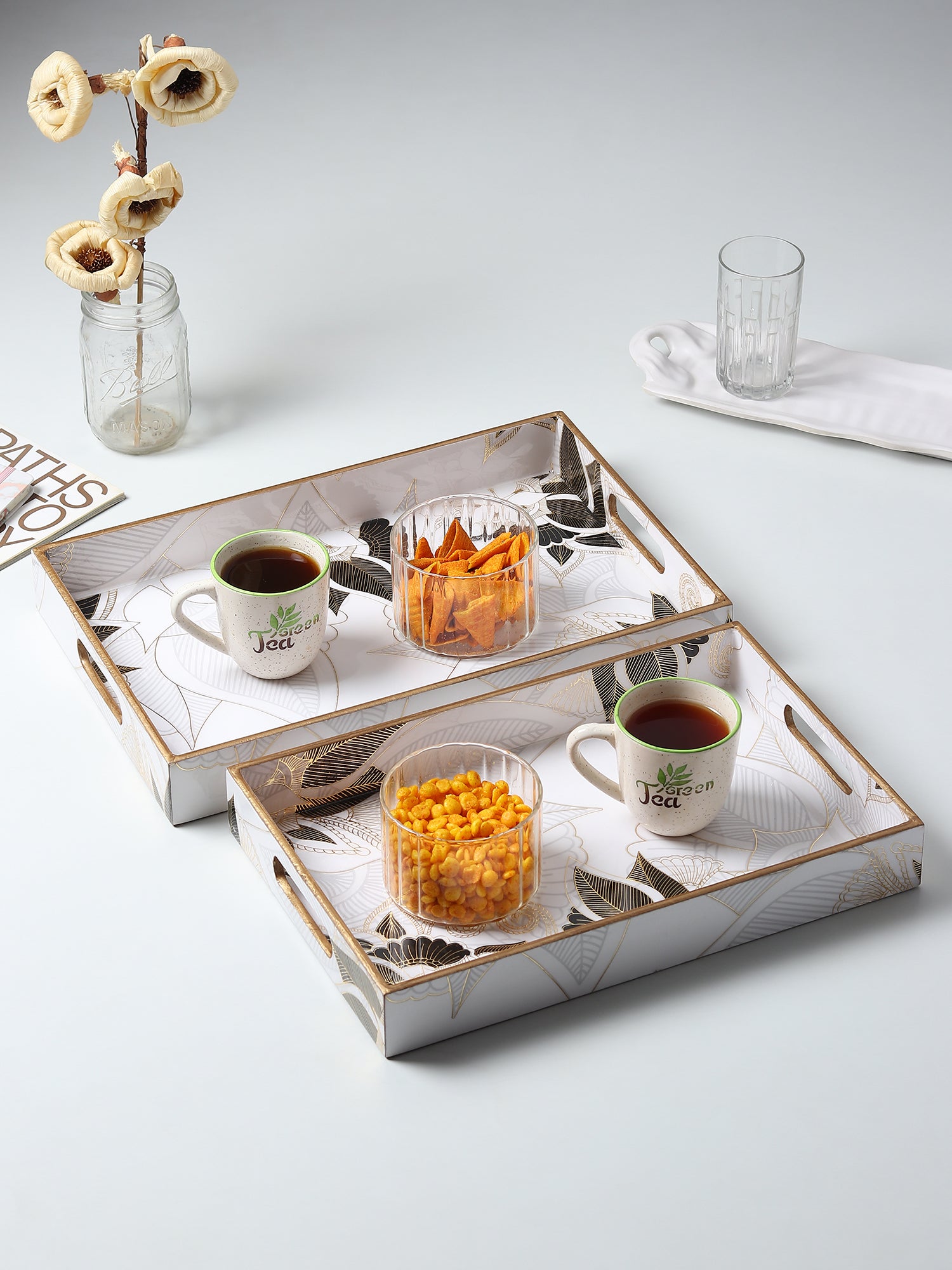 Ivory Noir Bloom  Tray Set of 2