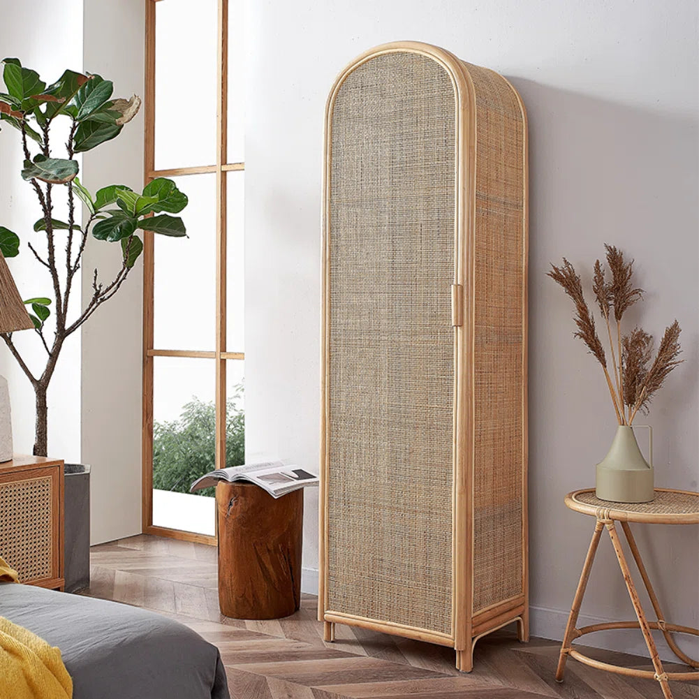 Simple Solid Wood Rattan Wardrobe