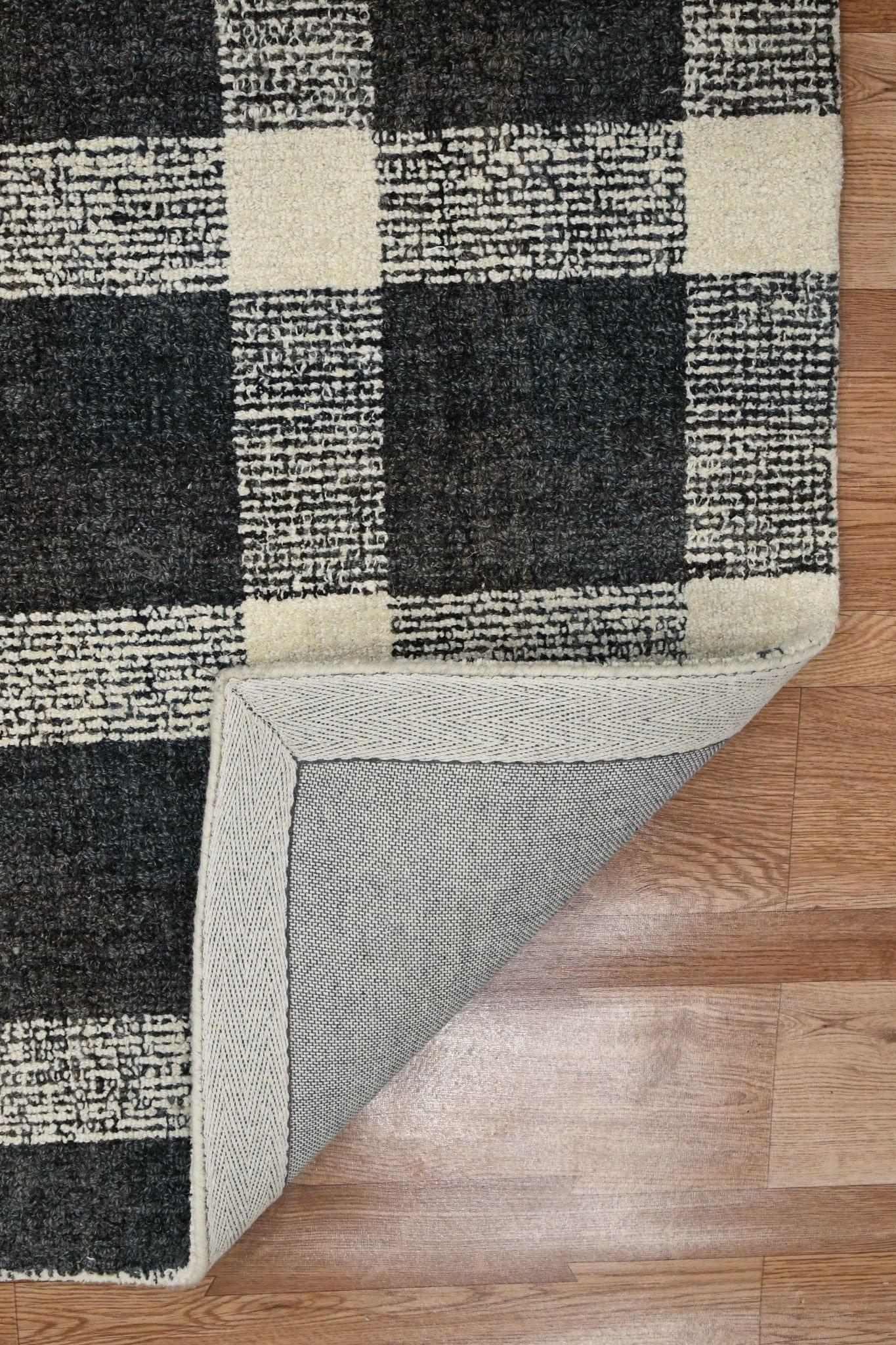 Charcoal Wool Tartan 8X10 Feet Hand-Tufted Carpet Rug - Ouch Cart 