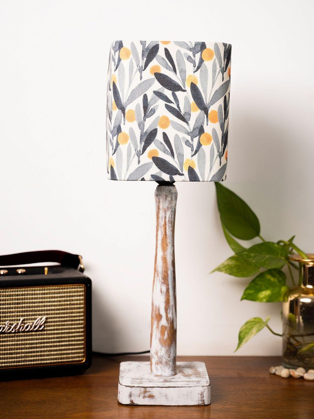 Curve Distress white Lamp with Yellow Leaves shade - Ouch Cart 