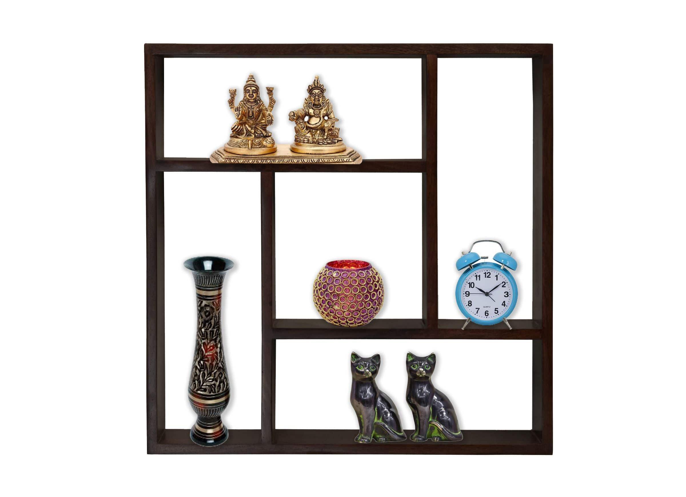Sheesham Wood Square Storage Wallshelf In Walnut Finish - Ouch Cart 